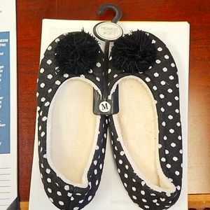 Brand New with Tags Black and White Polka Dot Slippers